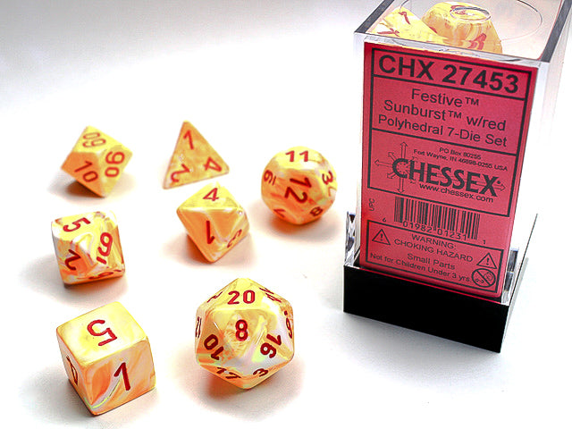 Chessex Festive Sunburst/ Red Polyhedral 7-Die Set