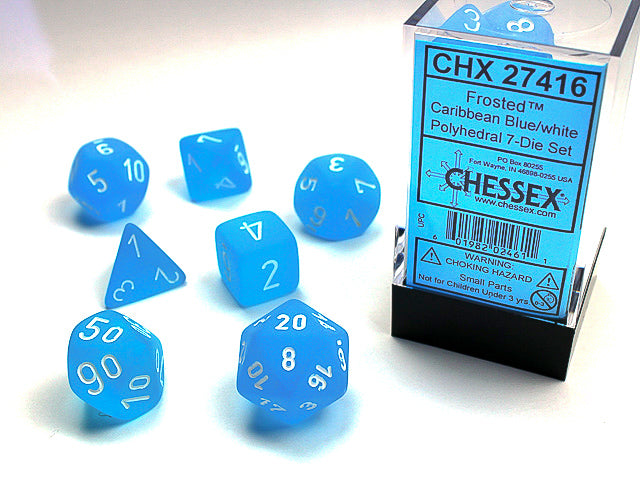 Chessex Frosted Caribbean Blue/ White Polyhedral 7-Die Set