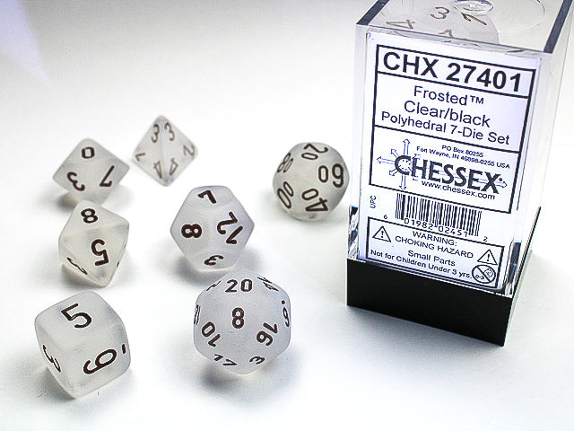 Chessex Frosted Clear/ Black Polyhedral 7-Die Set