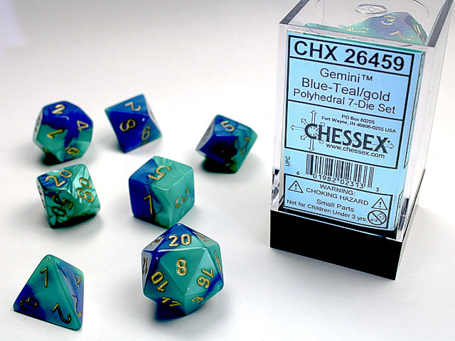 Chessex Gemini Blue-Teal/ Gold Polyhedral 7-Die Set