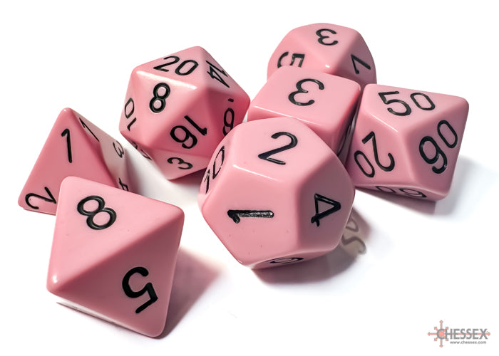 Chessex Opaque Pink/Black Pastel Polyhedral 7-Die Set