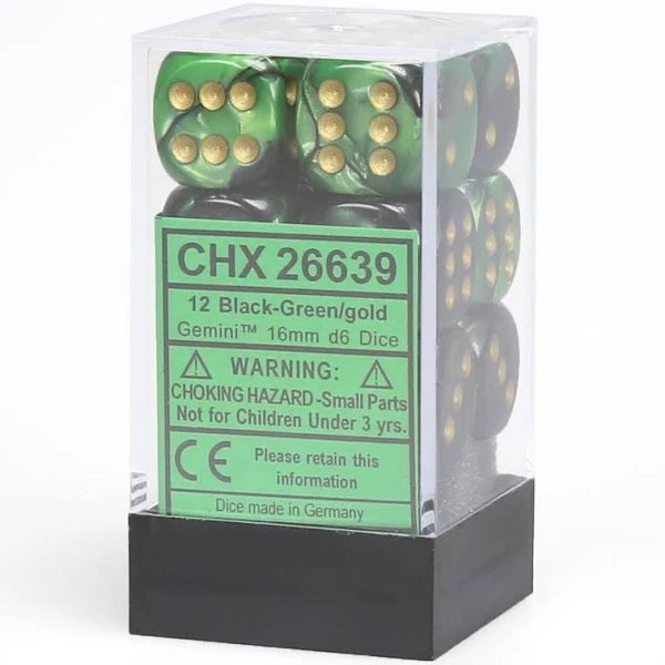 Chessex Black-Grey/Green 16mm D6 Dice Block